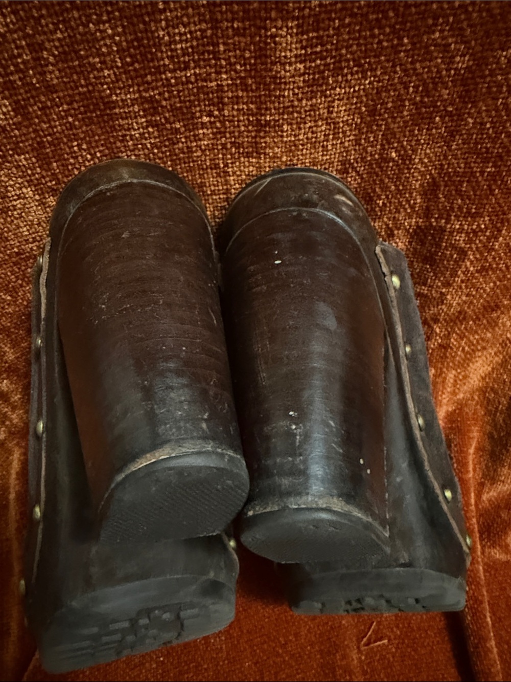 Vianni | Chocolate Suede Studded Slip-On Mules Wood Sole Treaded | 38 - Picture 7 of 9
